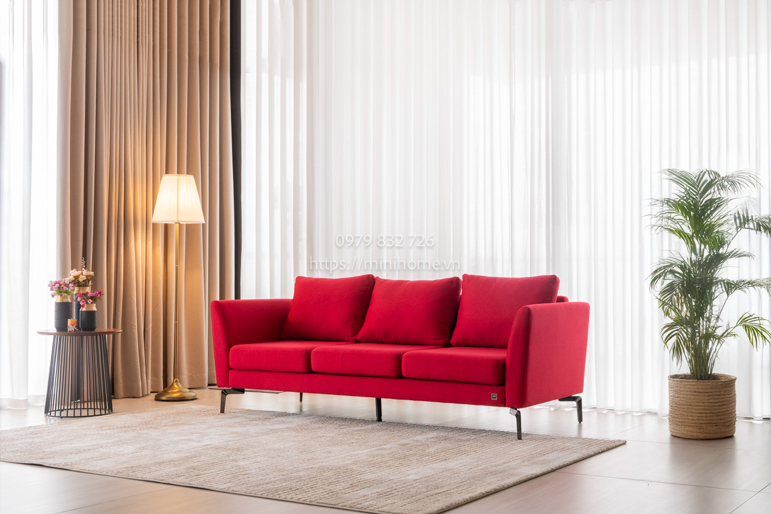 Sofa Fly Vải Màu đỏ dài 210cm